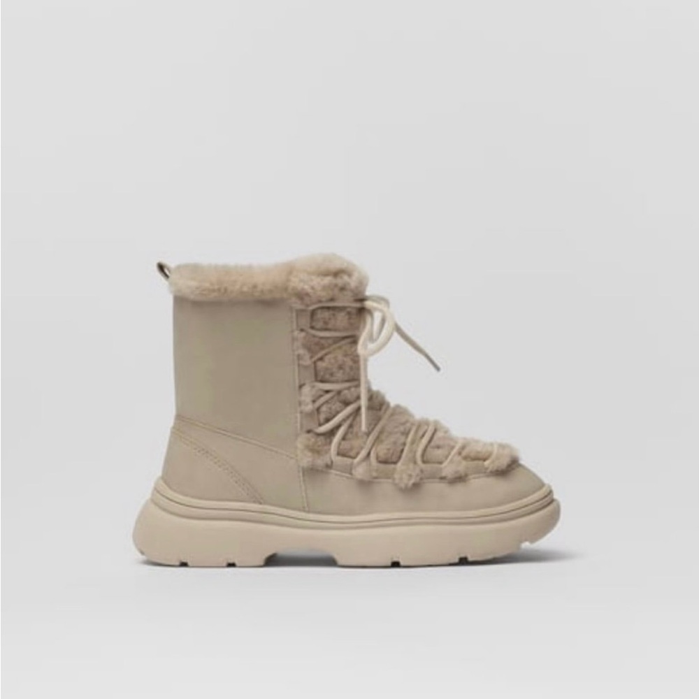 ZARA Kids Beige Faux Fur Ankle Boots Size 12.5
